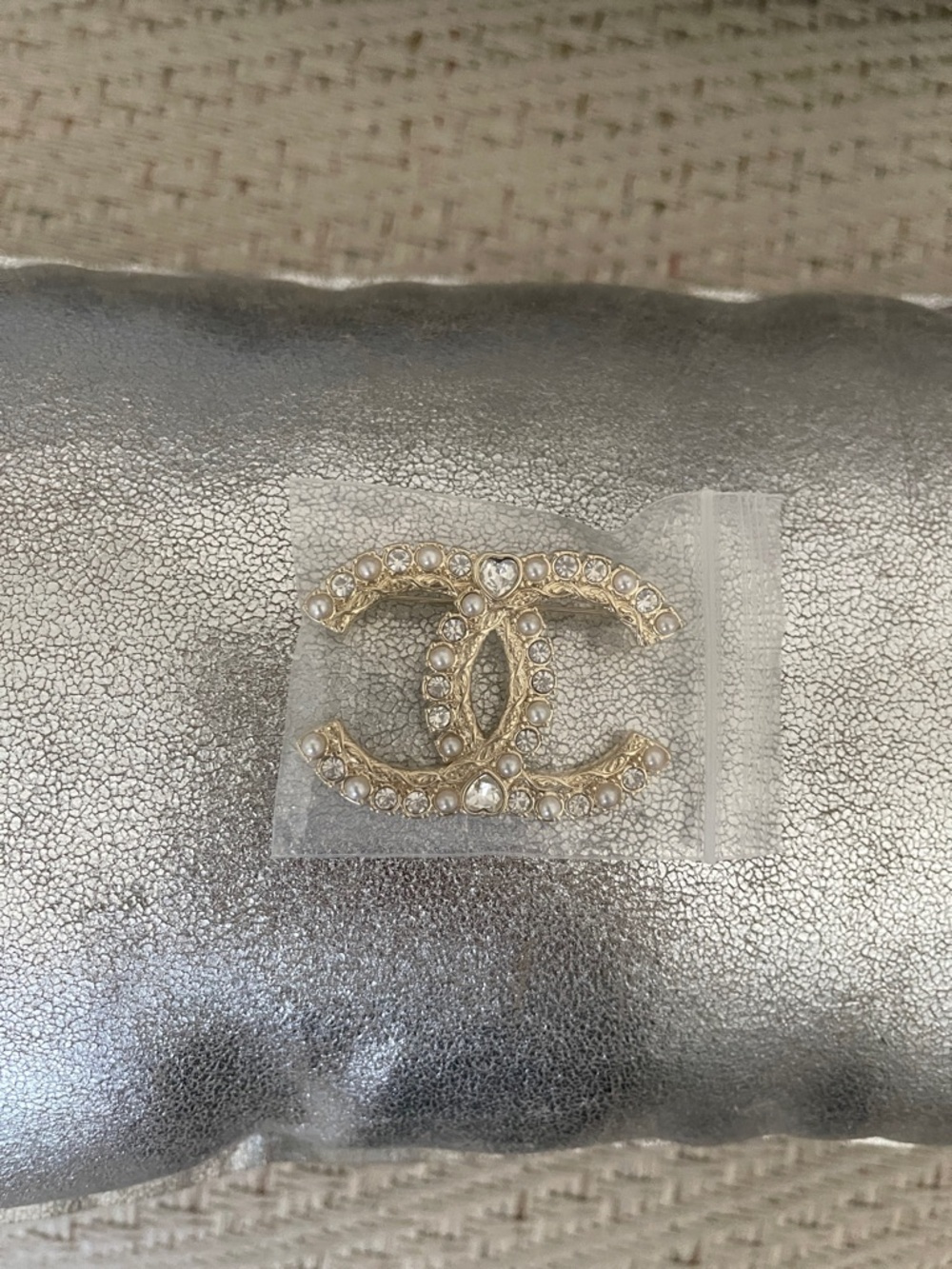 CHANEL Like  Gold and Clear Crystal Interlocking CC Brooch